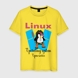 Футболка хлопковая мужская Пингвин линукс в шляпе, цвет: желтый