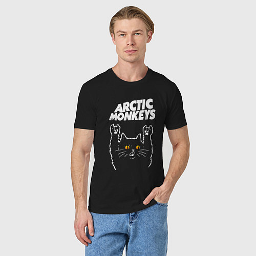 Мужская футболка Arctic Monkeys rock cat / Черный – фото 3