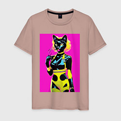 Футболка хлопковая мужская Black cat - fashionista - pop art - neural network, цвет: пыльно-розовый