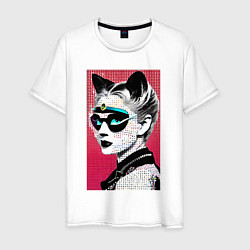 Футболка хлопковая мужская Cat girl in a mask - neural network - pop art, цвет: белый