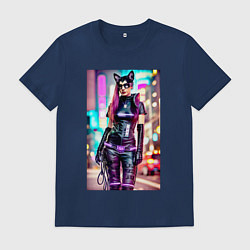 Мужская футболка Cyberpunk - cat girl - neural network