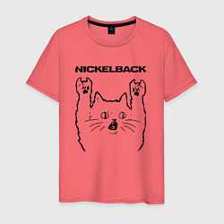 Футболка хлопковая мужская Nickelback - rock cat, цвет: коралловый