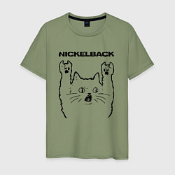 Футболка хлопковая мужская Nickelback - rock cat, цвет: авокадо