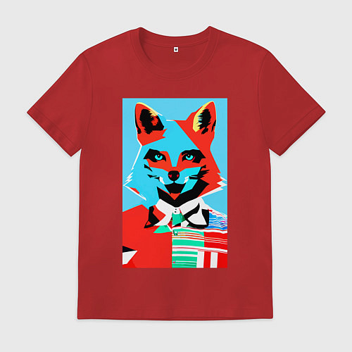 Мужская футболка Морда лисы - поп-арт - нейросеть / Красный – фото 1