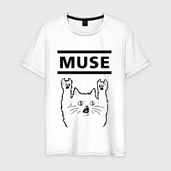 Футболка хлопковая мужская Muse - rock cat, цвет: белый