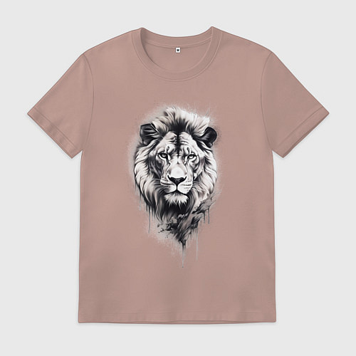 Мужская футболка Голова льва рисунок карандашом / Пыльно-розовый – фото 1