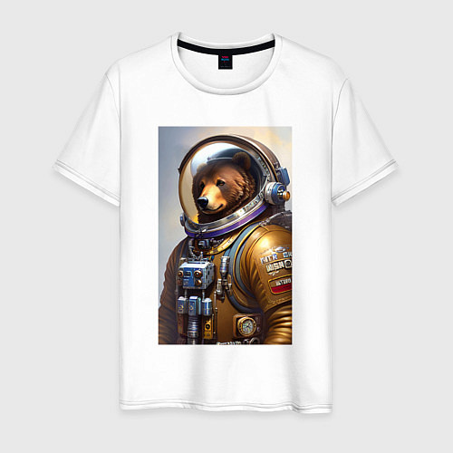 Мужская футболка Медведь космонавт - нейросеть / Белый – фото 1