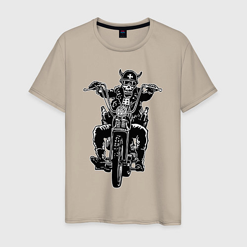 Мужская футболка Skull biker with beer / Миндальный – фото 1