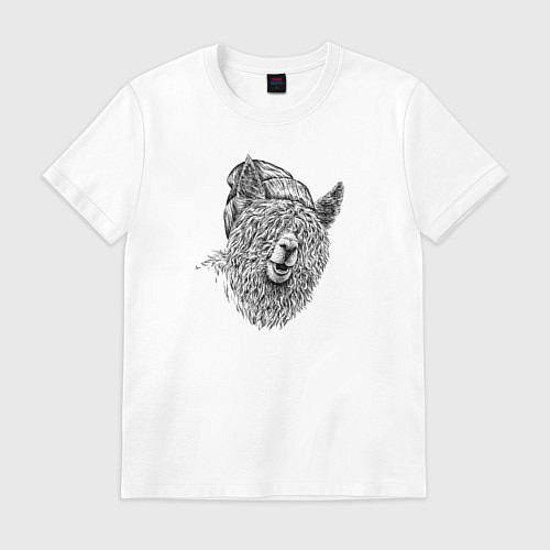 Мужская футболка Альпака в шапке / Белый – фото 1