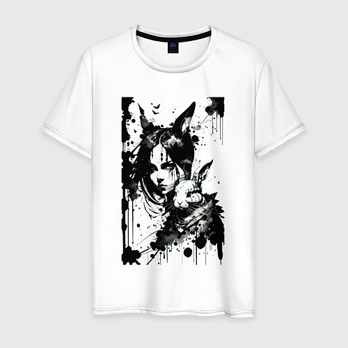 Мужская футболка Девочка и кролик - аниме - нейпрсеть / Белый – фото 1