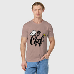 Футболка хлопковая мужская Надпись - шеф повар, цвет: пыльно-розовый — фото 2