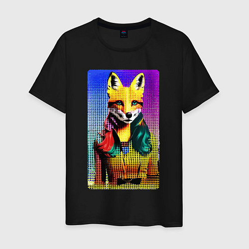 Мужская футболка Fox girl - fashionista - pop art / Черный – фото 1