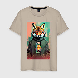 Футболка хлопковая мужская Dude fox - urban style, цвет: миндальный