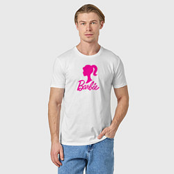 Футболка хлопковая мужская Розовый логотип Барби, цвет: белый — фото 2