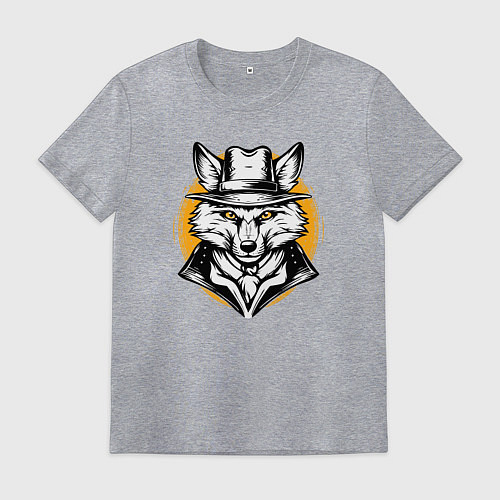 Мужская футболка Лис в шляпе Дикий Запад / Меланж – фото 1