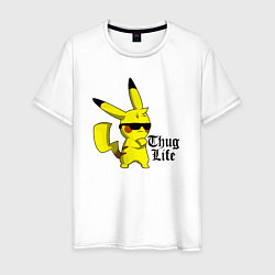 Футболка хлопковая мужская Pika thug life, цвет: белый