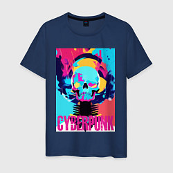 Футболка хлопковая мужская Cool skull - cyberpunk - pop art, цвет: тёмно-синий