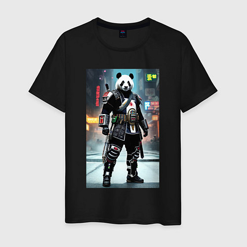 Мужская футболка Panda cyber samurai / Черный – фото 1