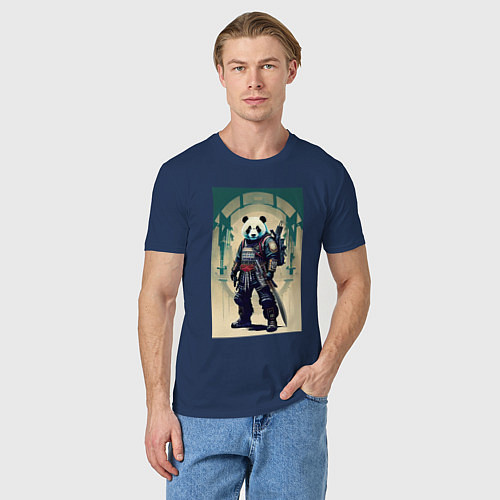 Мужская футболка Панда - самурай - киберпанк / Тёмно-синий – фото 3