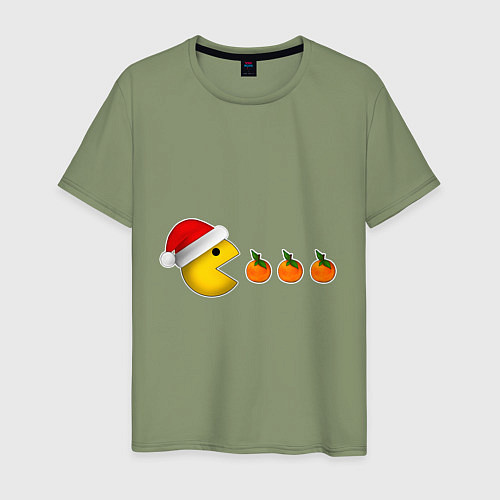 Мужская футболка Новогодний пэкмэн с мандаринами / Авокадо – фото 1