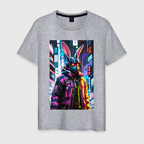 Мужская футболка Cool hare - cyberpunk - metropolis / Меланж – фото 1