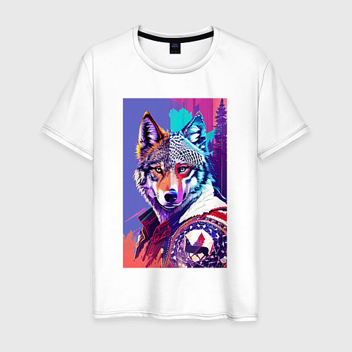 Мужская футболка Стилизованный волк - поп-арт / Белый – фото 1