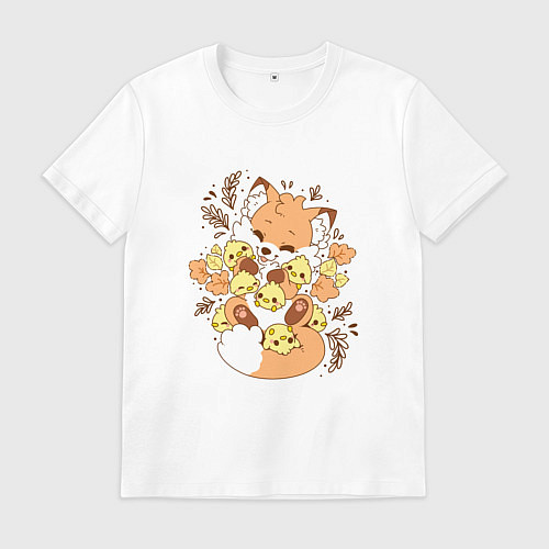 Мужская футболка Лисичка и птенцы / Белый – фото 1