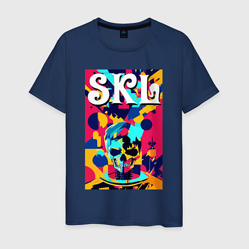 Мужская футболка Funny skull - pop art - neural network / Тёмно-синий – фото 1