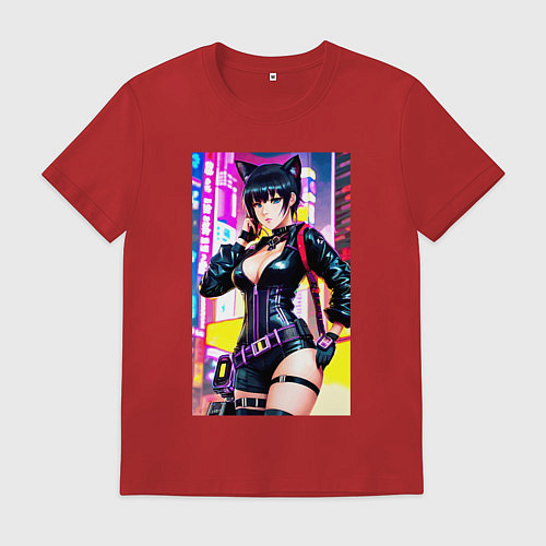 Мужская футболка Cool cat girl - anime - cyberpunk / Красный – фото 1