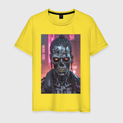 Футболка хлопковая мужская Зомби зловещий скелет киберпанк, цвет: желтый