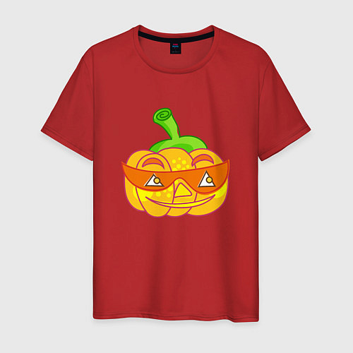 Мужская футболка Веселая тыква в очках: для вечеринки на Хэллоуин / Красный – фото 1