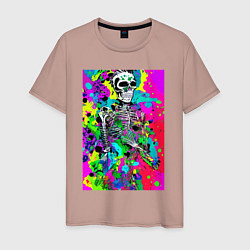 Футболка хлопковая мужская Funny skeleton - pop art, цвет: пыльно-розовый