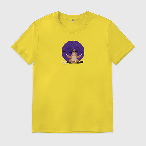 Мужская футболка Ленивец медитирует на ведьминской метле / Желтый – фото 1