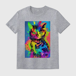 Футболка хлопковая мужская Funny cat - pop art - neural network, цвет: меланж