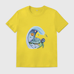 Футболка хлопковая мужская Черепаха в космосе, цвет: желтый