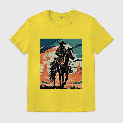 Мужская футболка Ковбой на лошади / Желтый – фото 1