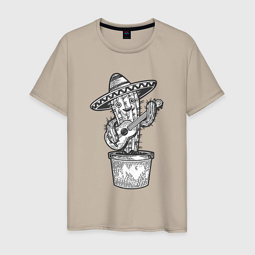 Мужская футболка Кактус с гитарой / Миндальный – фото 1