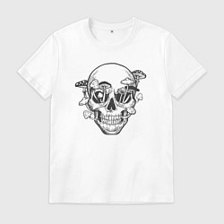 Футболка хлопковая мужская Грибной череп, цвет: белый