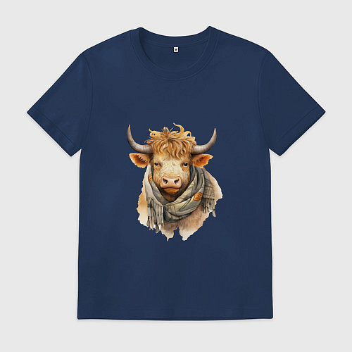 Мужская футболка Бык в шарфе / Тёмно-синий – фото 1