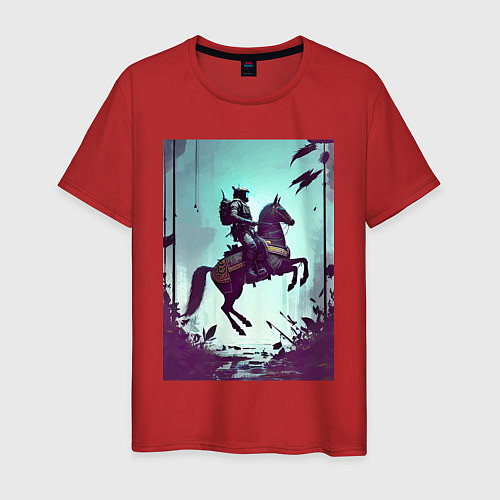 Мужская футболка Всадник - киберпанк - нейросеть / Красный – фото 1