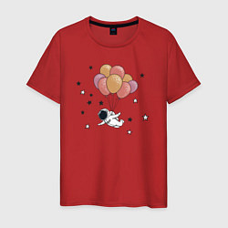Футболка хлопковая мужская Космический полёт, цвет: красный