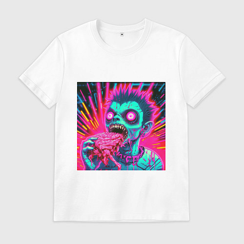 Мужская футболка Бешеный зомби с большими глазами / Белый – фото 1