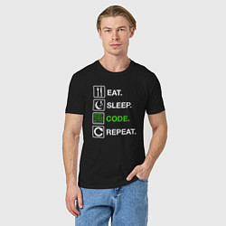 Футболка хлопковая мужская Eat Sleep Code Repeat, цвет: черный — фото 2