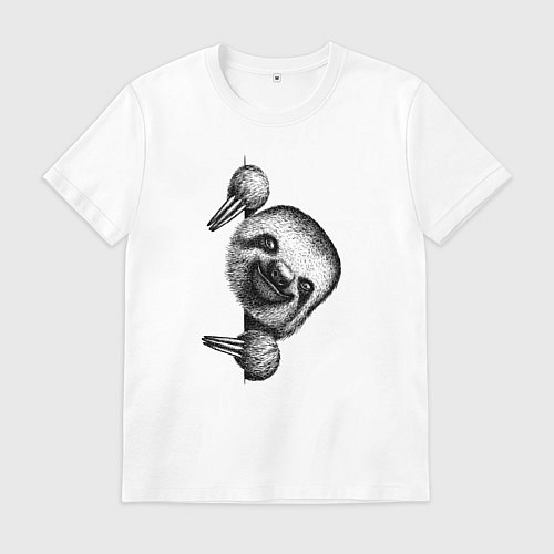 Мужская футболка Ленивец выглядывает / Белый – фото 1