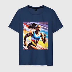 Футболка хлопковая мужская Девушка спринтер, цвет: тёмно-синий