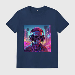 Футболка хлопковая мужская Скелет с кудрявыми волосами, цвет: тёмно-синий