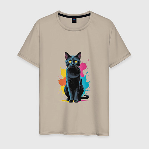 Мужская футболка Кошка яркая грациозность / Миндальный – фото 1