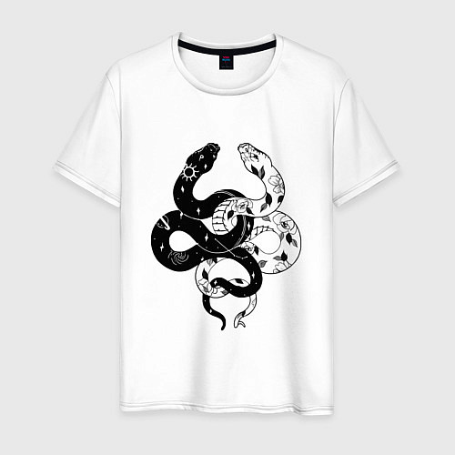 Мужская футболка Змеи инь и янь - черное белое / Белый – фото 1