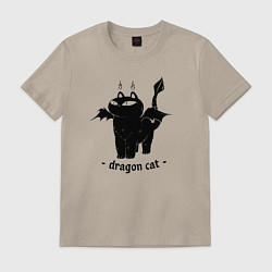 Футболка хлопковая мужская Black dragon cat, цвет: миндальный