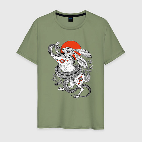 Мужская футболка Борьба зайца со змеей / Авокадо – фото 1